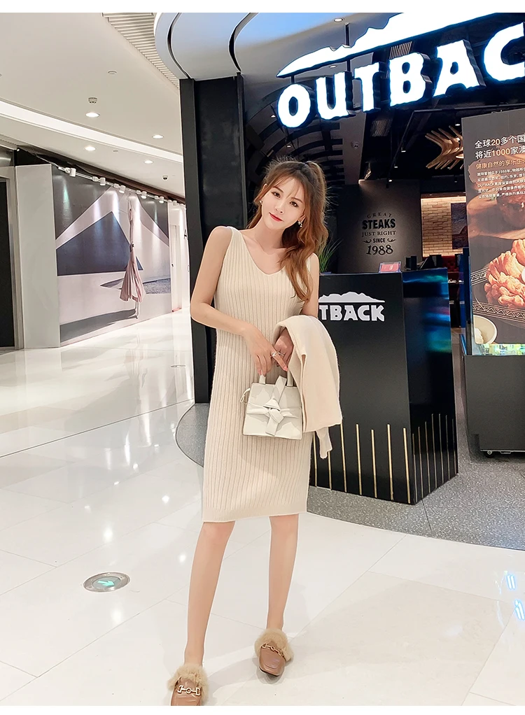 Осеннее платье OLN корейский vestidos Новое поступление Зимний трикотажный шерстяной костюм платье-свитер женский из двух предметов