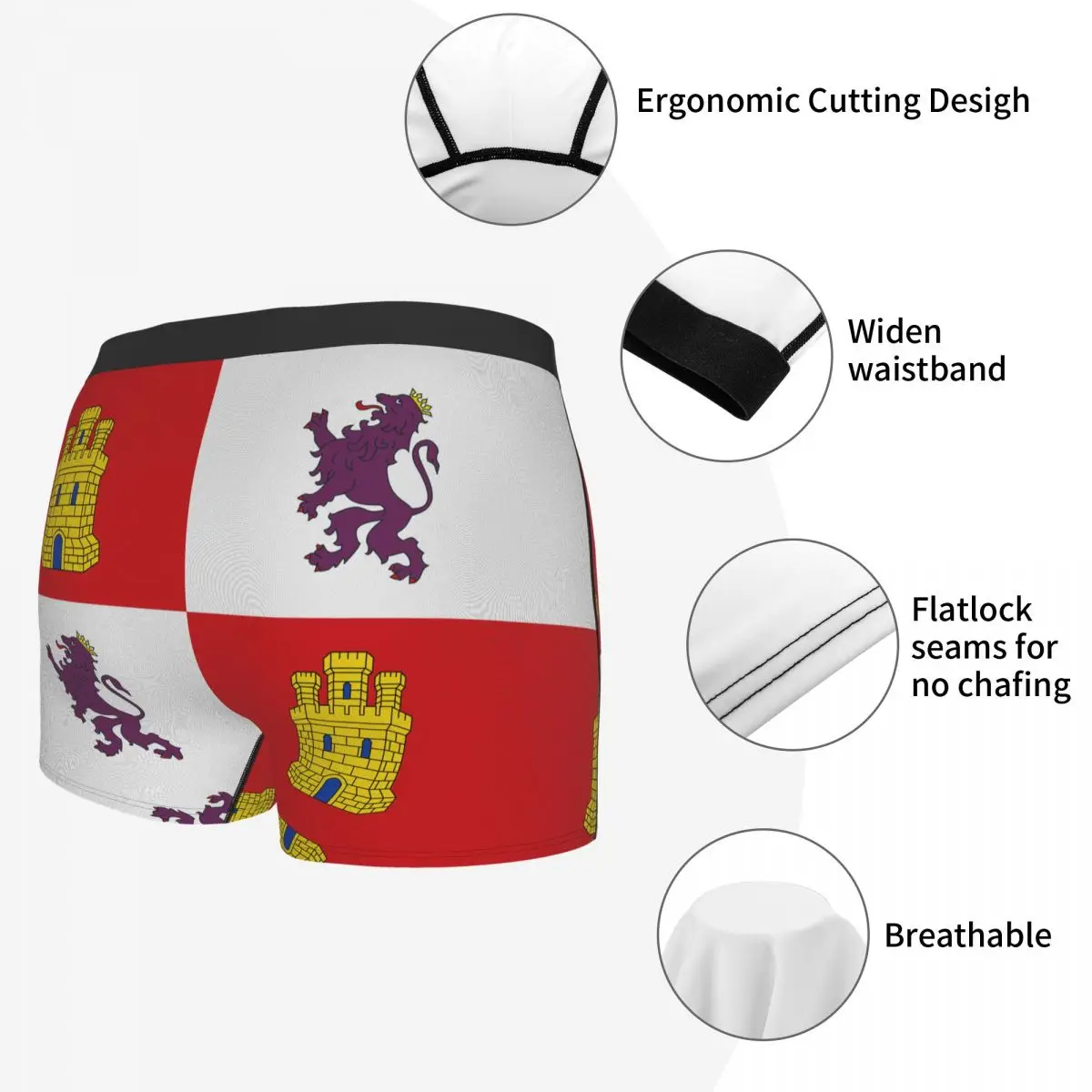 Flag Of Castile And León Men's Boxer Briefs Flags of the autonomous communities of Spain Humor Graphic Men's boxer leggings