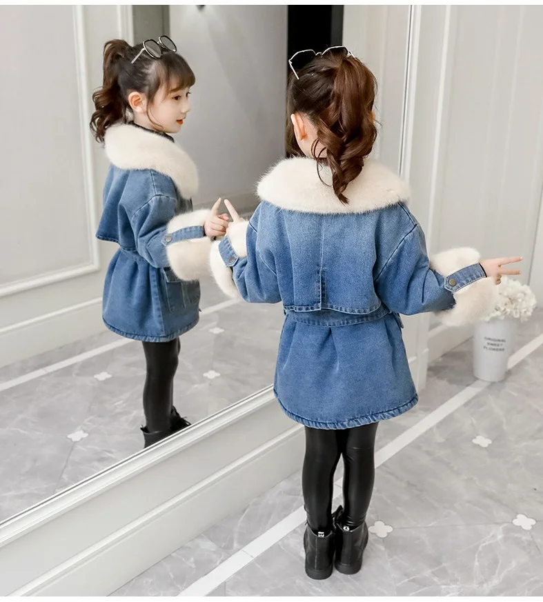 Новая Плотная джинсовая куртка для маленьких девочек 5 10 лет зимняя детская супер