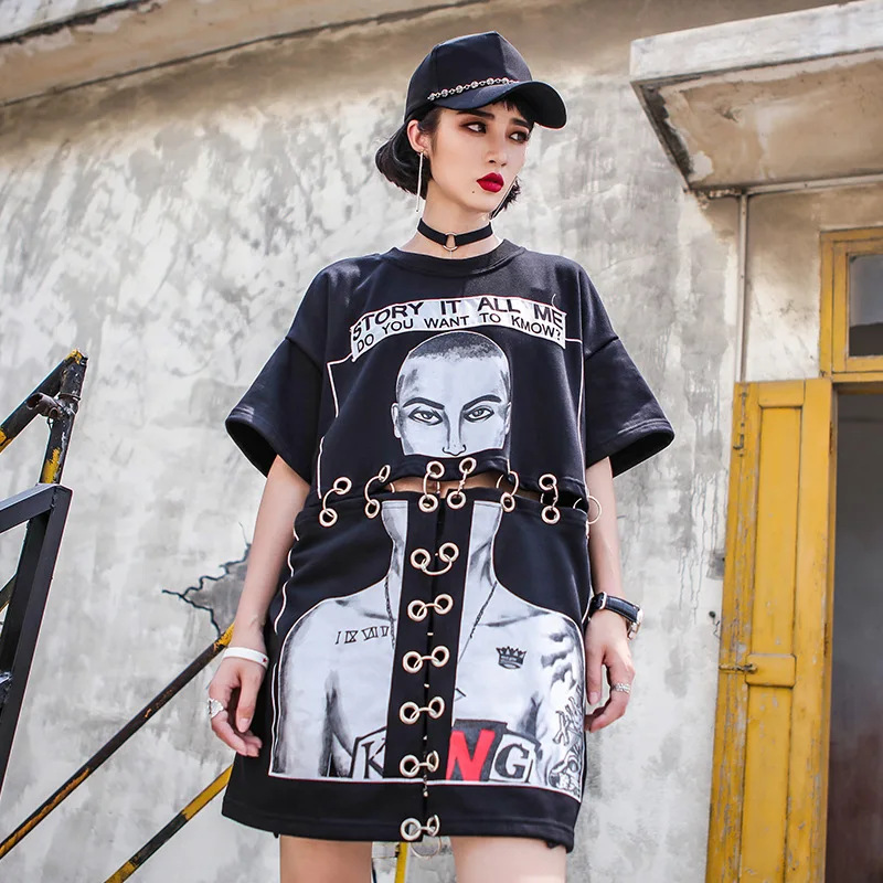 

QING MO Black Women Summer T Shirt 2021 Women Off Waist Sexy T Shirt Female Character T Shirt Personality ZQY3191