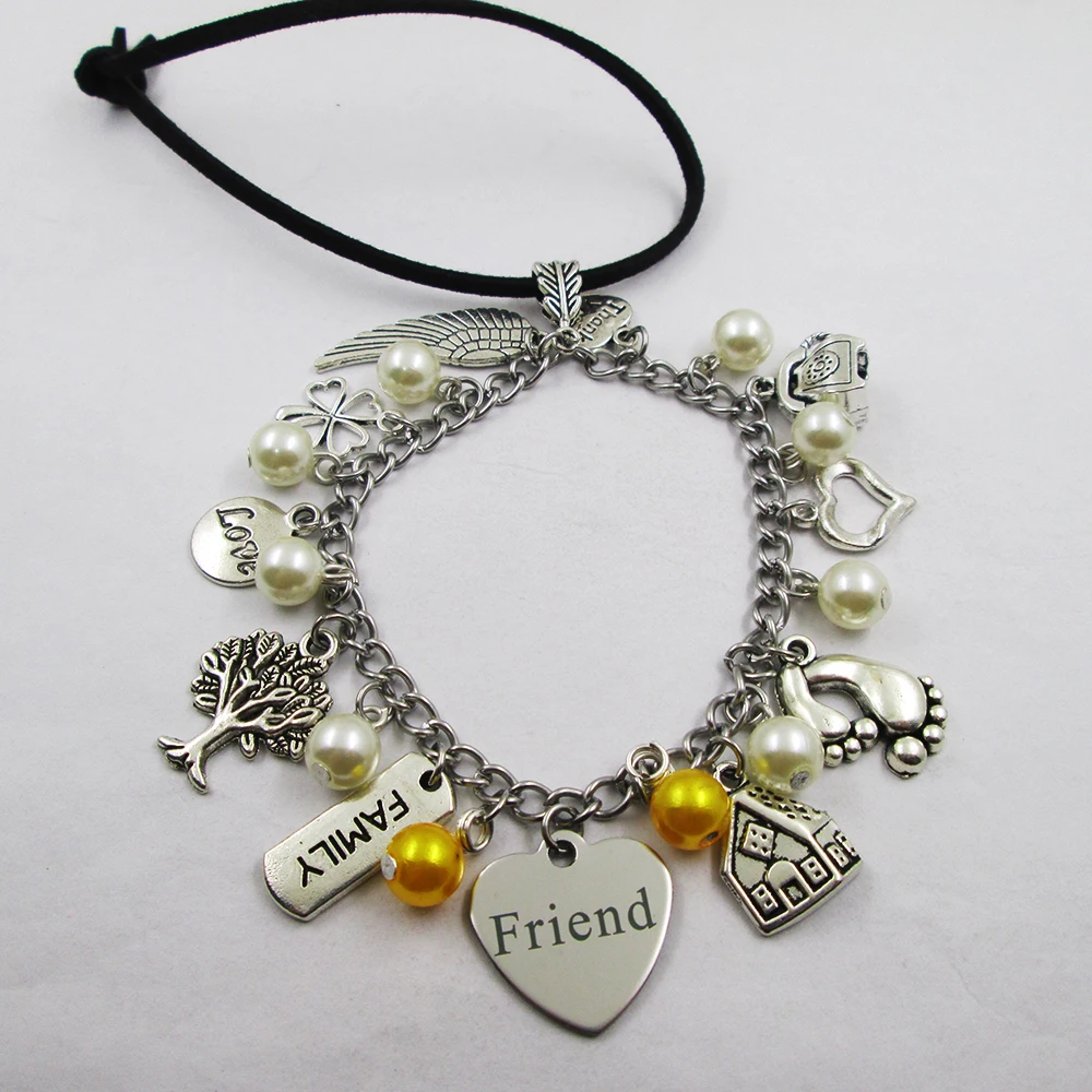 

Friend family theme home love leather stainless steel chain rearview mirror christmas tree decoration Bag ornaments