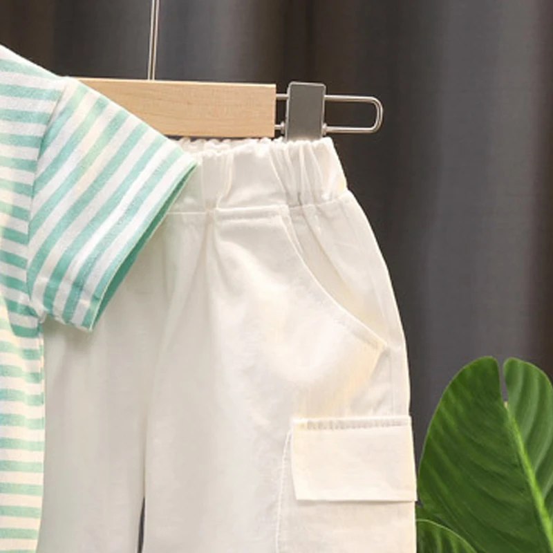 

Boys Summer Clothes Sets Korean Fashion Children Striped T-Shirts And Shorts Outfits 2pcs Kids Boy Holiday Casual Suits