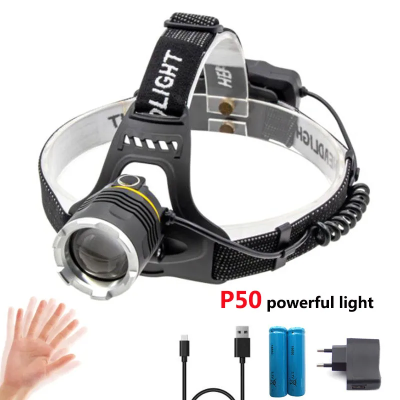 

super bright Powerful P50 Led headlamps head torches lamp senser headlight USB 18650 charging head light night camping fishing