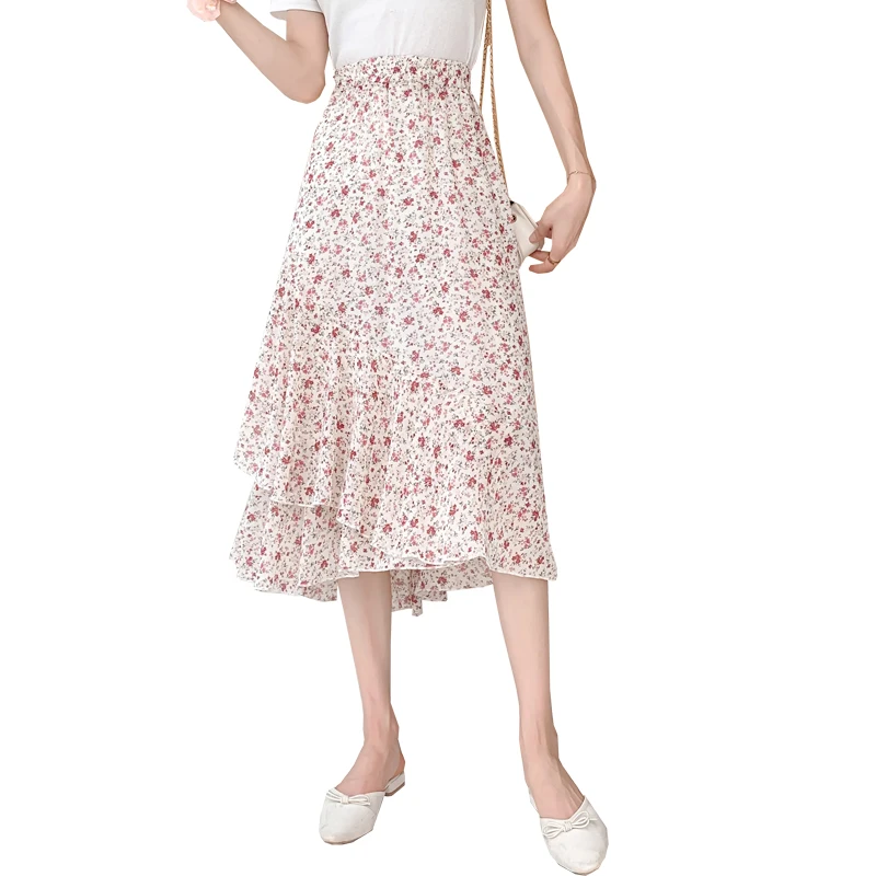 

Fashion 2021 Vintage Summer Women Printing Skirts High-waist Floral Plus Size Ruffles Women Clothing Girl Knee-length Mini Skirt