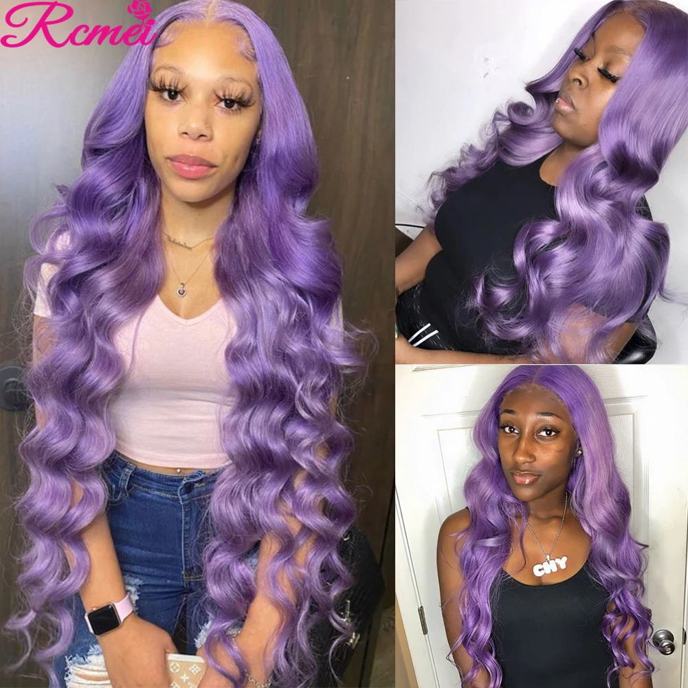 13X4 Highlight Lace Front Human Hair Wigs Purple Colored Human Hair Wig Ombre Body Wave Lace Frontal Wig Highlight Wigs