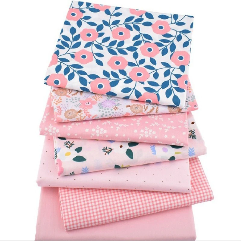 

7 Piece/Set All Cotton Twill Print DIY Hand Patchwork Cotton Pink Ragfabric by the yard
