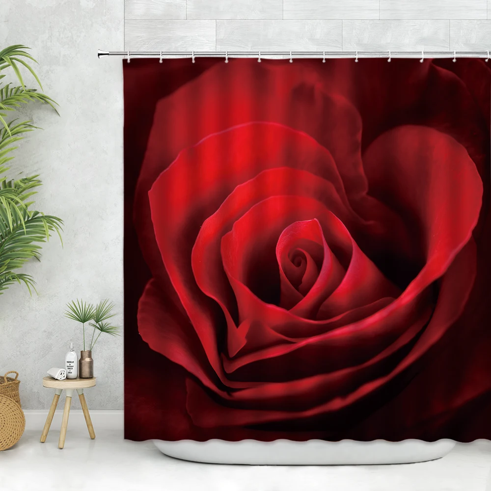 

Red Rose Shower Curtain Romantic Floral Flower Blossom Black Rustic Love Abstract Wedding Vintage Decor Polyester Fabric Hooks