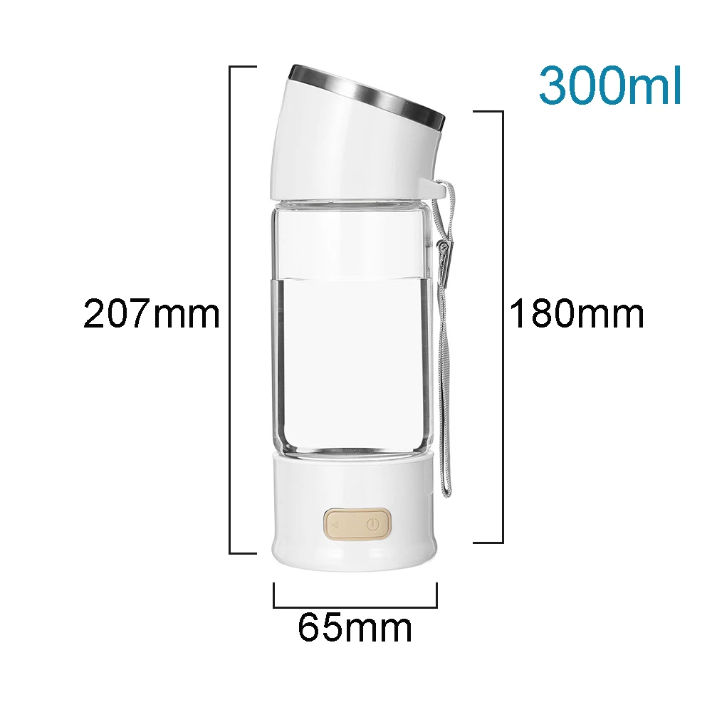 

USB Rechargeable Hydrogen Rich Water Glass Cup Generator 300ml Alkaline Ionizer Maker Antioxidants Hydrogen Rich Water Bottle