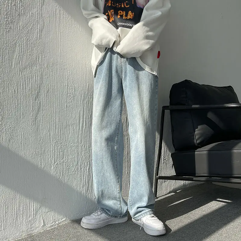 Autumn Wide-leg Jeans Men's Fashion Retro Thin Blue Black Baggy Jeans Men Streetwear Loose Hip-hop Straight Denim Trousers Men