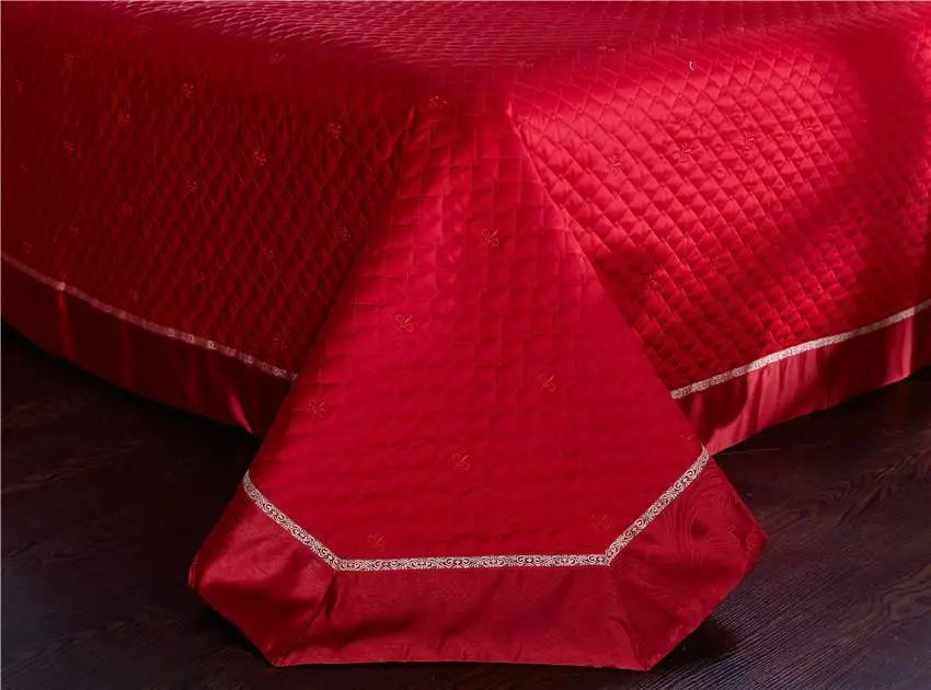 

4/6/10Pcs Luxury Cotton Satin Lace Red Wedding Bedding set Queen King size Duvet cover Bed/Flat sheet bed spread set Pillowcase