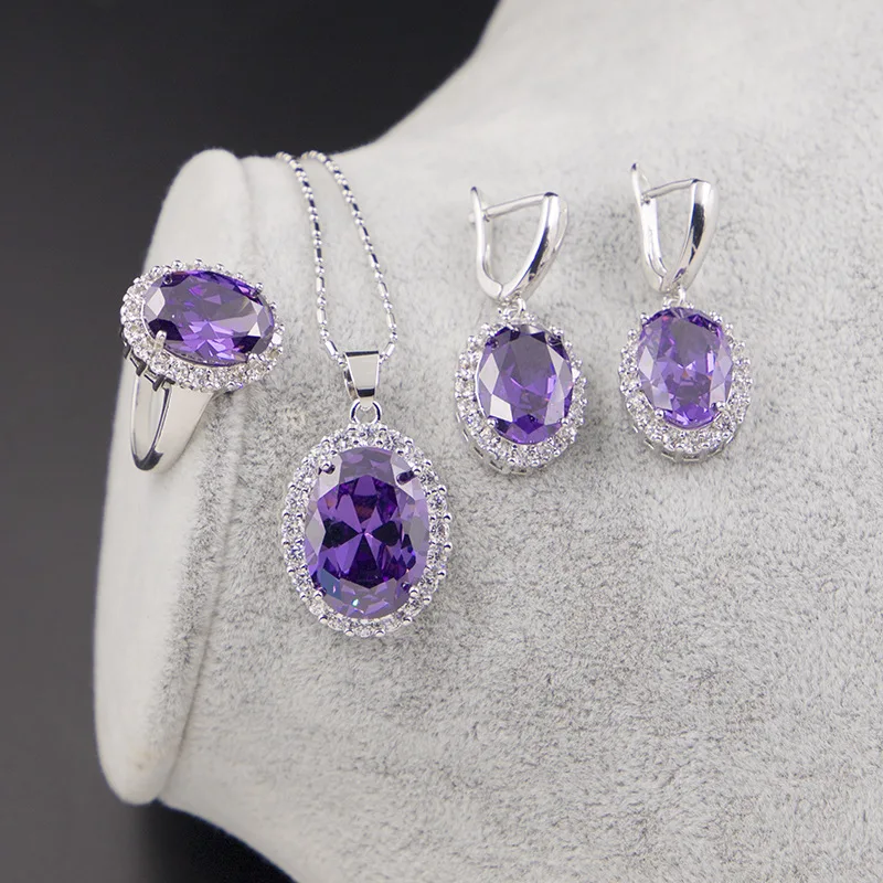 Silver 925 Classic Jewelry Sets For Women Blue Rainbow Sapphire Topaz Amethyst Morganite Bridal Necklace Earrings Ring | Украшения и