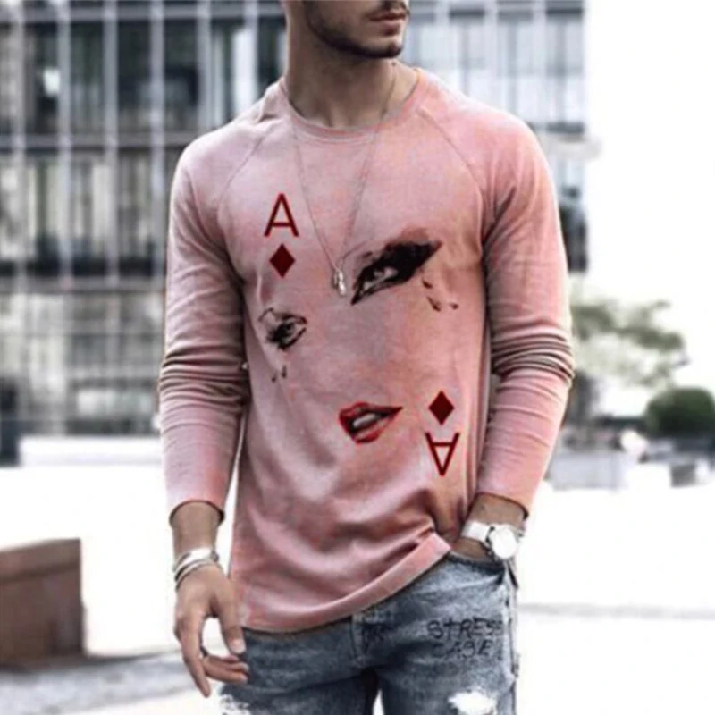 3XL Men's Elastic T-Shirt: Casual Long Sleeve O Neck Pullover Top for Fashionable Males; Print Design on Man Clothing - Brand Tee image 2
