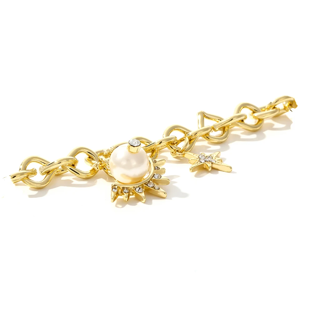 Yhpup модный медный золотой женский браслет стразы имитация жемчуга Луна Звезда