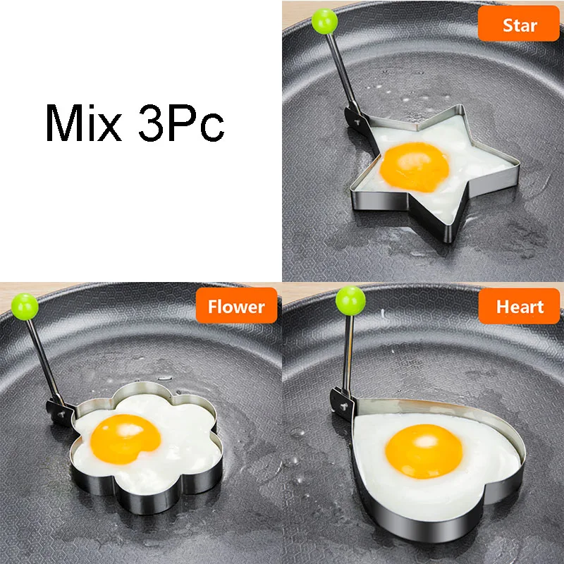 MIx 3PC Style 1 Нержавеющая сталь 5 видов стилей жареное яйцо блинов формочка омлет форма для жарки яиц инструменты для приготовления пищи Кухонные аксессуары гаджет кольца - Цвет: MIx 3PC Style 1