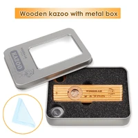 wooden kazoo with metal box mini portable wooden flute harmonica orff instruments ukulele guitar partner for adult kids gifts