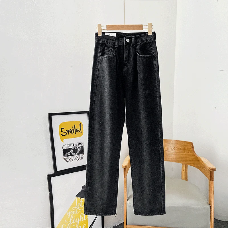 Осень весна 2021 джинсы в гонконгском стиле с высокой талией стройнящие свободные