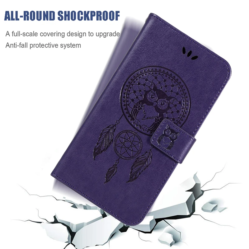 

Case For Xiaomi Redmi Note 9 Pro Max 10 10S 9S 9T 10T Lite A1 A2 A3 Flip Shockproof Owl 3D Emboss PU Leather Back Phone Cover