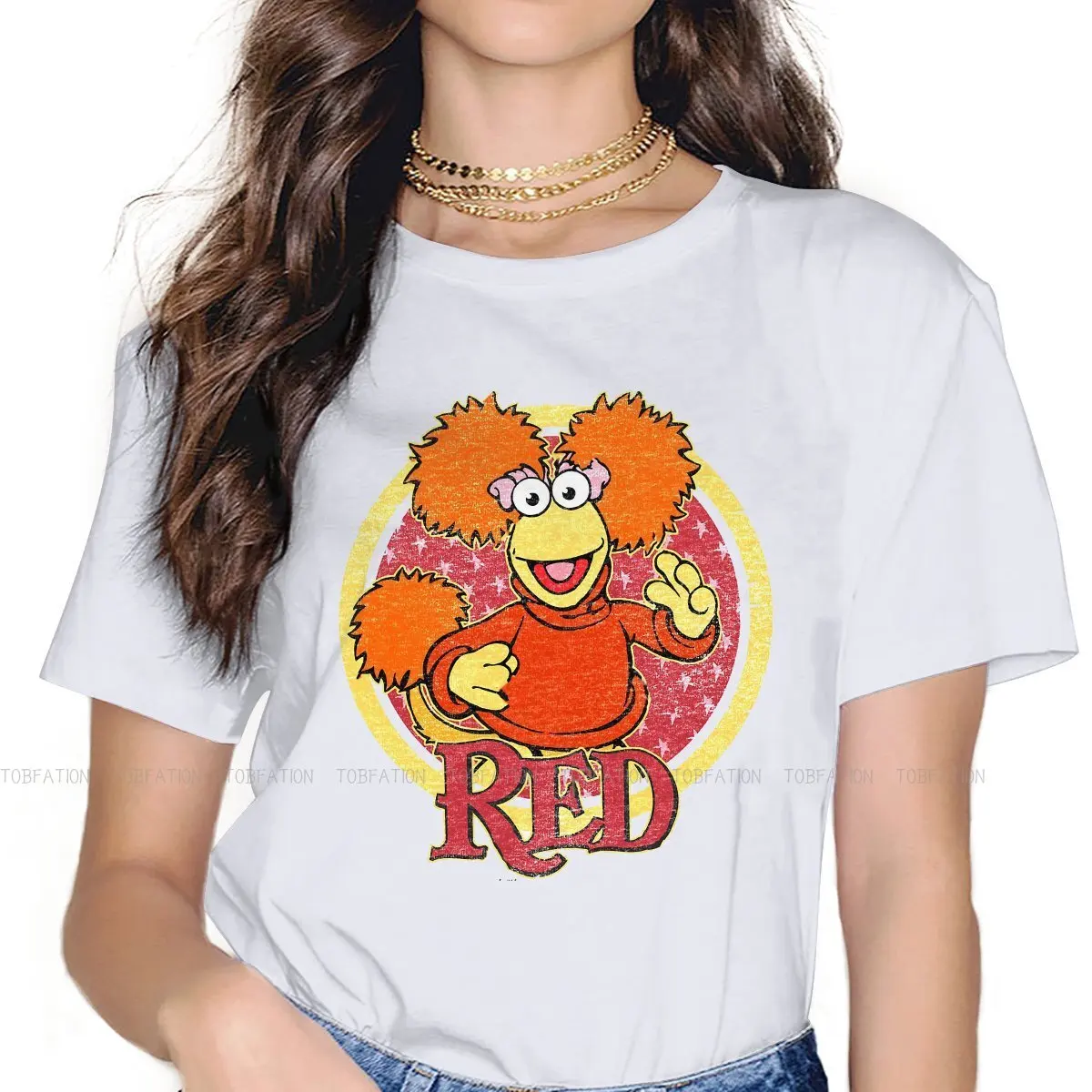 

Red Women Shirts Fraggle Rock Comedy TV Show Oversized Korean StyleT-shirt Kawaii Vintage Female Top