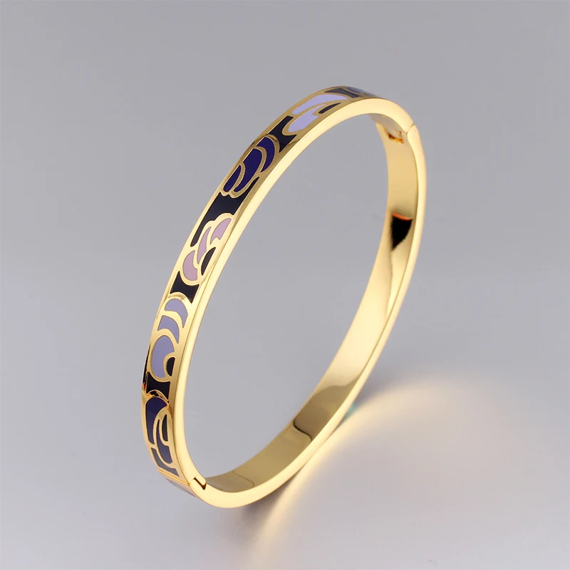 Винтажный тонкий браслет с цветным дизайном золотистый открывающийся для женщин