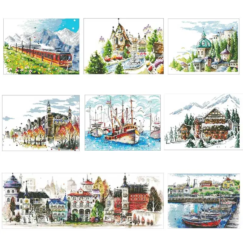 

Картины с изображением замка поезда гавани засчитаны 11CT 14CT Набор для вышивки крестом наборы для вышивки своими руками вышивка рукоделие до...