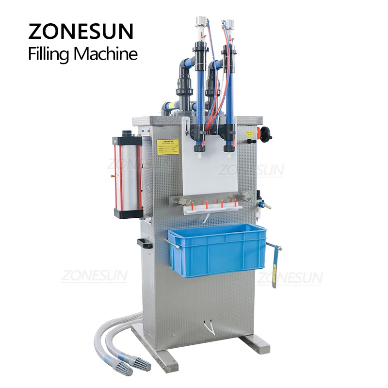 

ZONESUN Full Pneumatic Semi-auto Double Heads Corrosive Liquid Filling Machine Bottle Filler for Toilet Cleaner Disinfectant