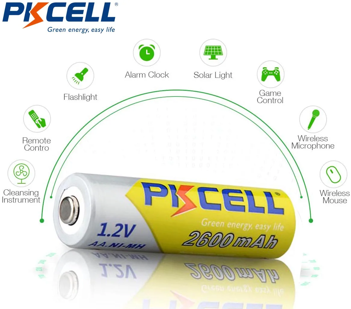 

2Pack/8Pcs PKCELL Ni-MH AA Batteries 2600mAh 1.2V NiMh Rechargeable Battery For Camera