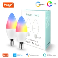 new tuya smart wifi led bulb e14 rgb dimmable light bulb work with alexa echo google home assistant no hub required 2 packs