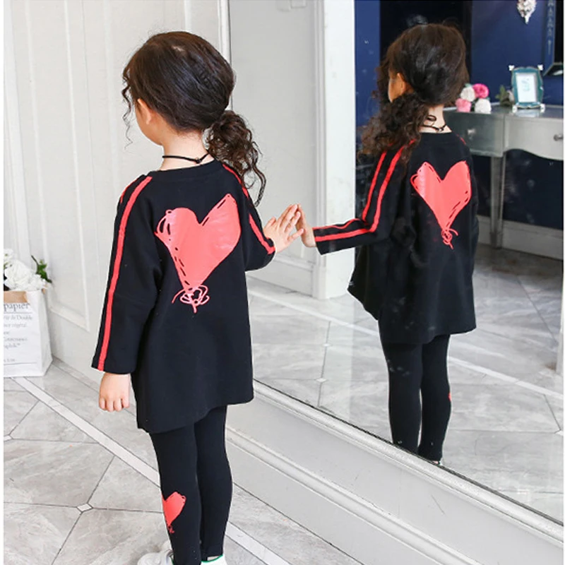 Одежда для девочек весенне осенний спортивный костюм свободная футболка с