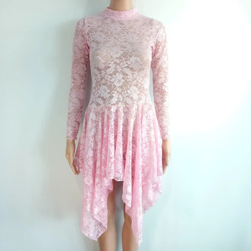 Pale Pink Дамы Девушки Кружева Лирический танцевальный костюм 15 цветов сценические костюмы для выступления танцевальная одежда(только кружевное платье - Цвет: Pale Pink