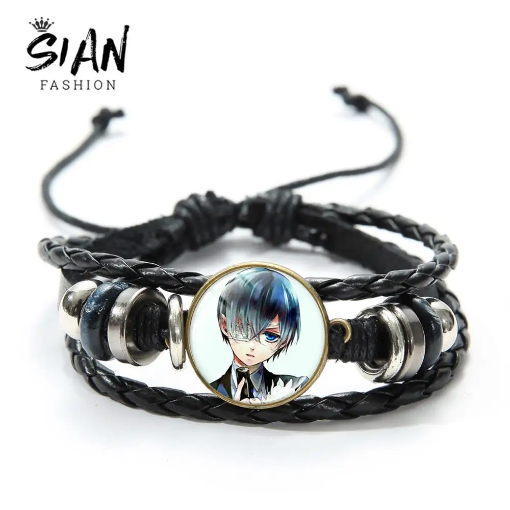 Женский кожаный браслет ручной работы с изображением героев Аниме Черный Батлер