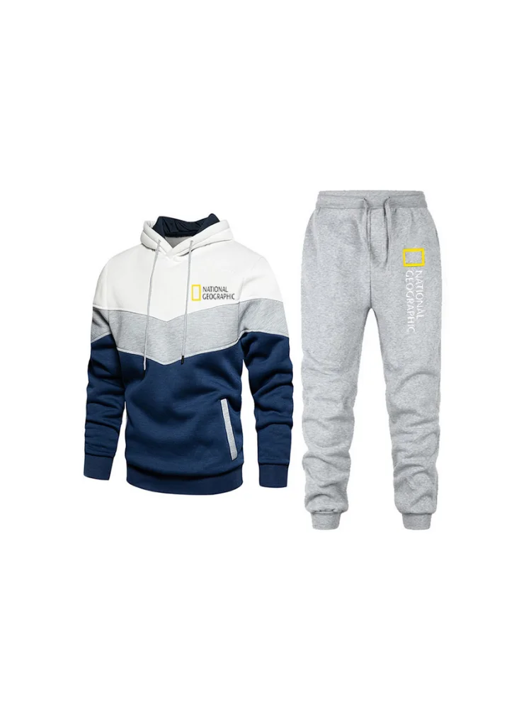

Men Set hooded Thicken Fleece Hoodies + Sweatpant 2021 Winter Spring Sweatshirt Sportswear Male Letter Print