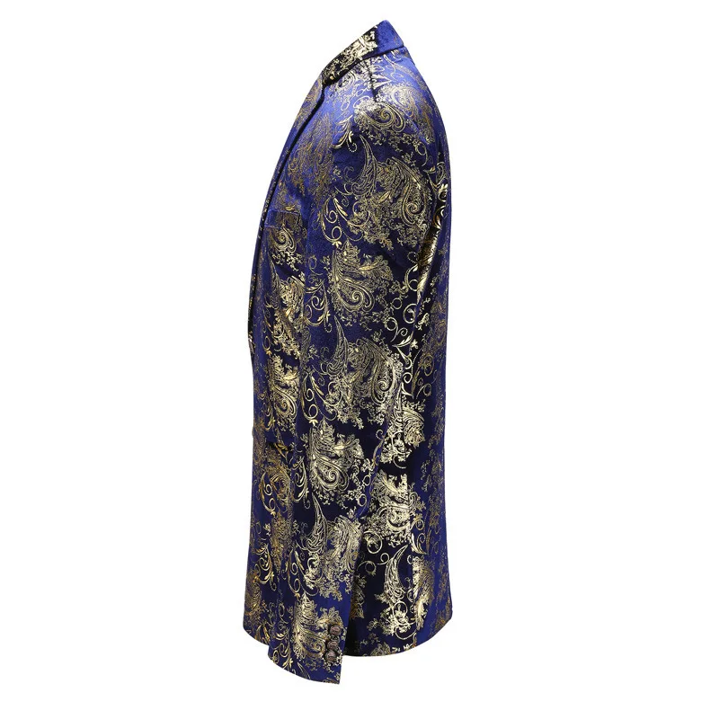 Пиджак PYJTRL мужской брендовый блейзер с синим бархатным золотым цветочным принтом модная Блейзер