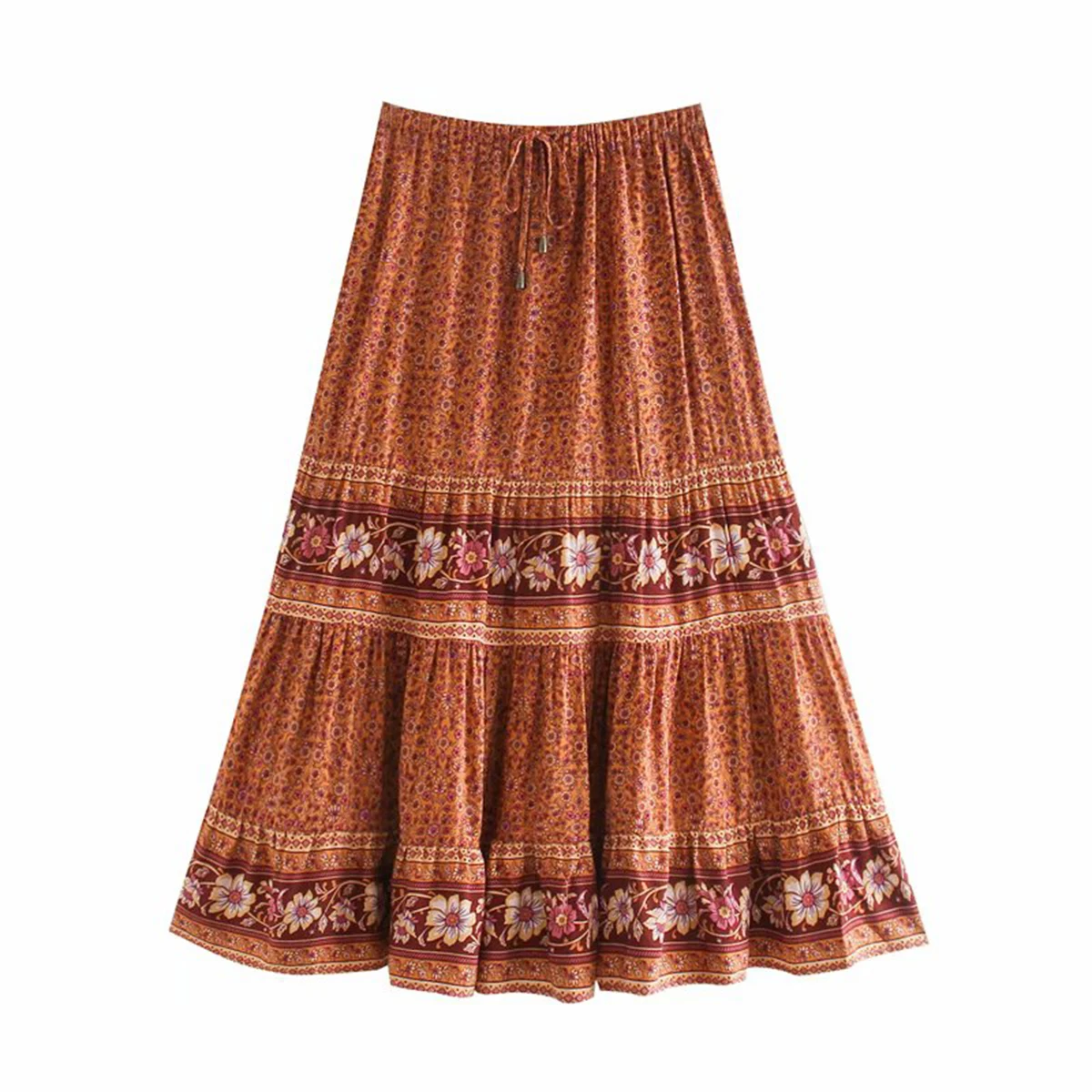 

Jastie Bohemian Floral Print Midi Skirt Women Tassle Elastic High Waist Skirts Summer 2020 Elegant Female Bottom Beach Skirt