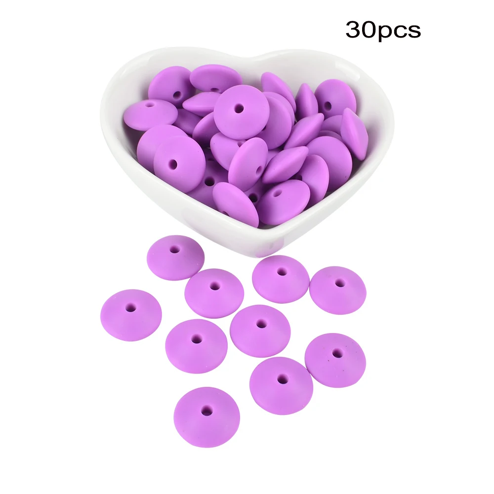 Mudium purple LOFCA 30 шт 12 мм силиконовый чечевица бисер ребенок Прорезывание Зубов Бисер BPA-Free пищевого качества делая ребенка уход за полостью рта соска цепь аксессуары - Цвет: Mudium purple