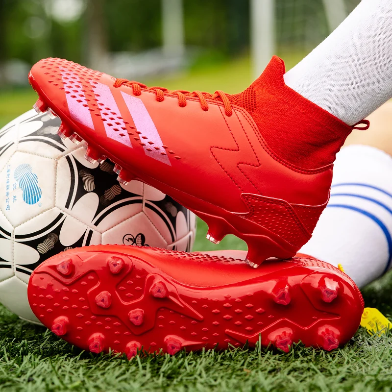 

Men's Soccer Shoes High Ankle Cleats Teenager Breathable Sneakers Kids Grass Training FG /TF Antiskid Football Boots Size 35-45