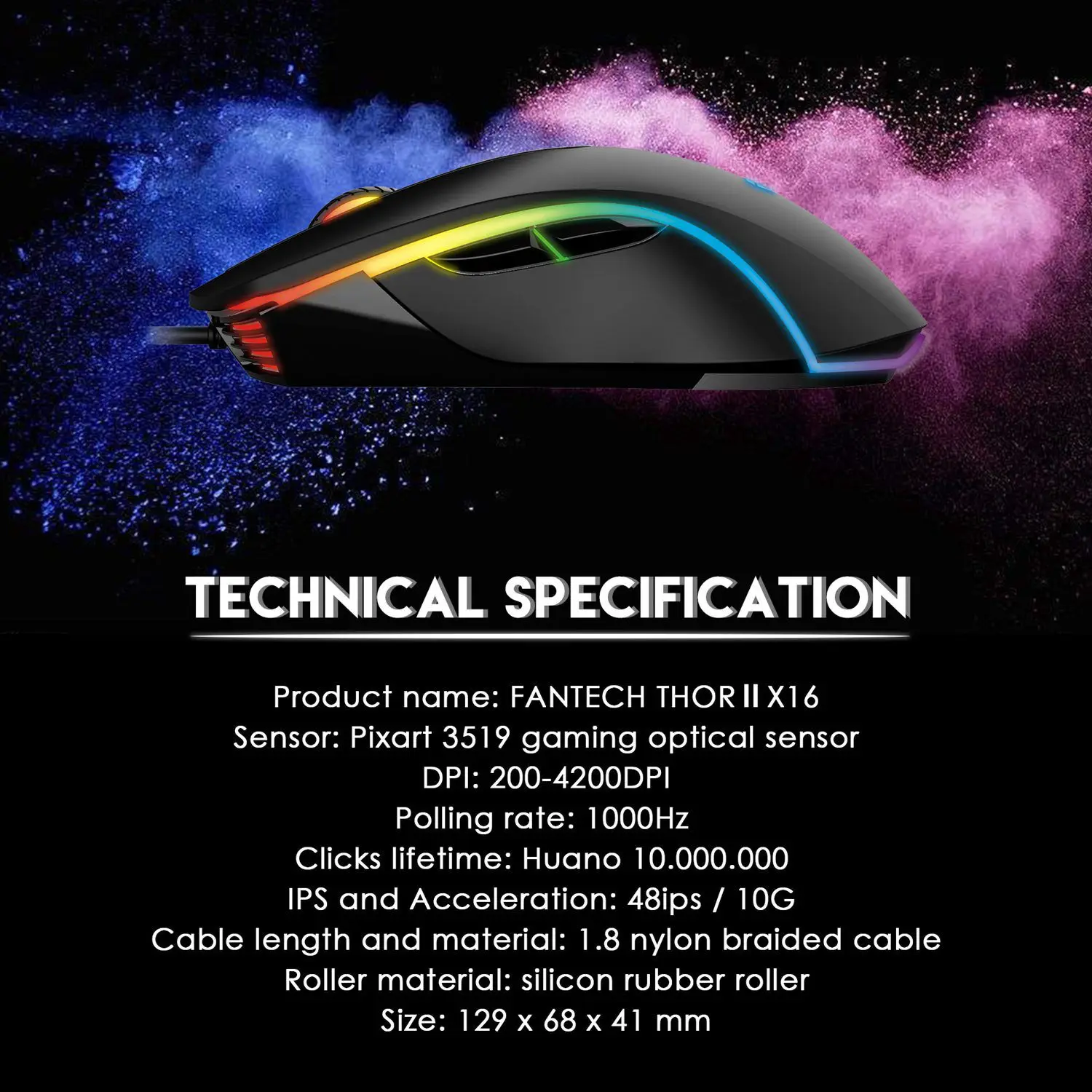 FANTECH X16 профессиональная игровая мышь 4200DPI Регулируемая 6 кнопок Макросъемка для