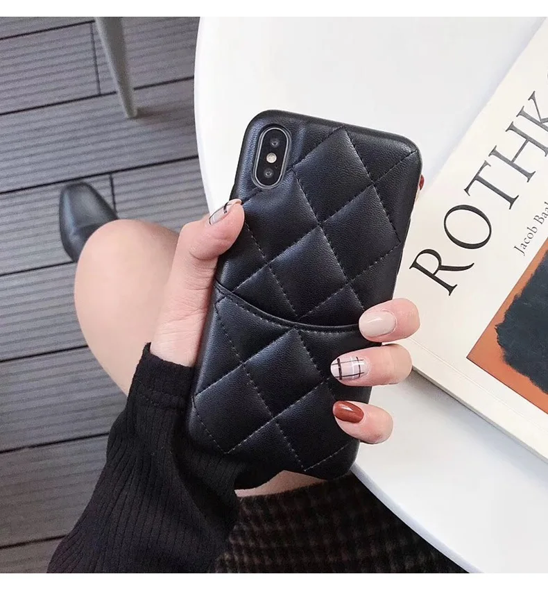 dark Для Iphone 11 Pro ромб роскошный из искусственной кожи чехол с держателем карты чехол для телефона для Iphone X XR XS Max 6 6S 7 8 Plus задняя крышка - Цвет: dark