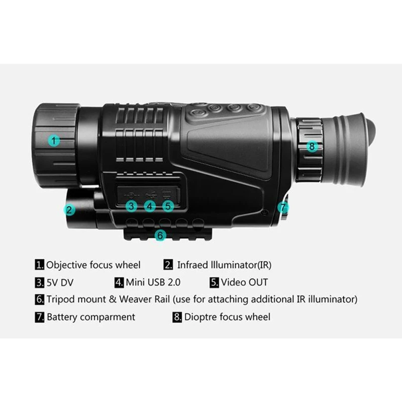 

5x40 Digital Zoom Infrared Night Vision Goggle Telescope with Illumination Lamp