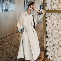 fashion womens windbreaker mid length new autumn temperament popular british style white windbreaker korean high end drape coat