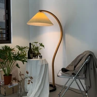 1960s american medieval vintage pleated floor lamp ins style nordic danish curved wood living room floor table lamp