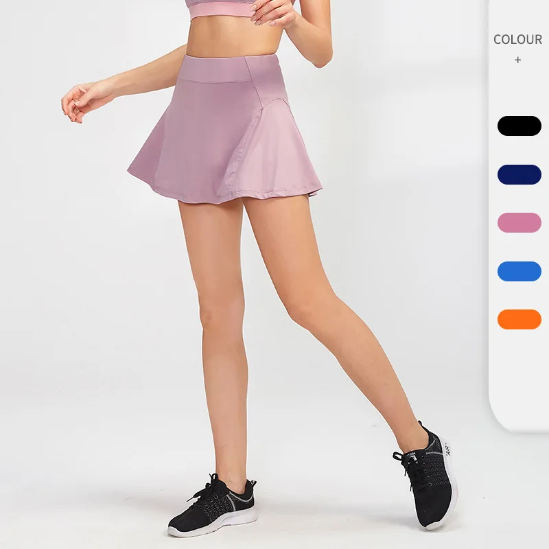 

Women's high-waist sports skirt pants Yoga fitness tennis skirt lining anti-light running quick-drying short skirt 92406