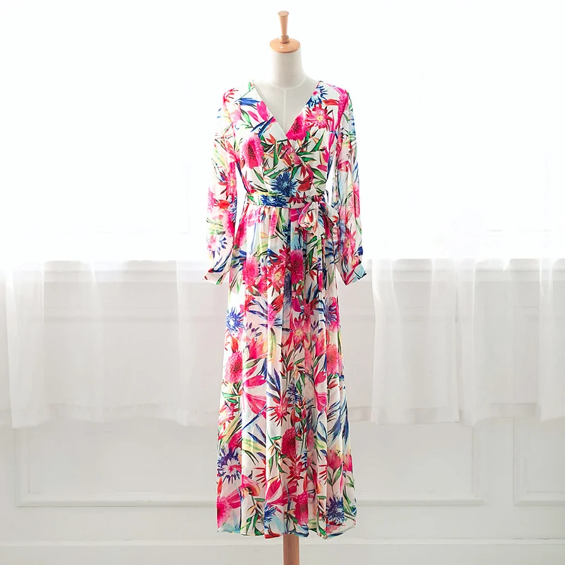 Nadafair Boho летнее макси платье шифоновое винтажное Туника сексуальное с v-образным вырезом на поясе шифоновое с цветочным принтом размера плюс пляжное длинное платье для женщин