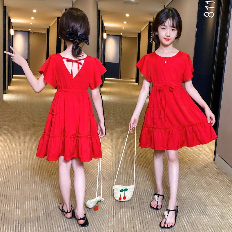 

Girls Dresses Solid Color Girls Summer Dress Casual Style Children Party Princess Dress Solid Clothes Girls 4 6 8 9 10 12 Years