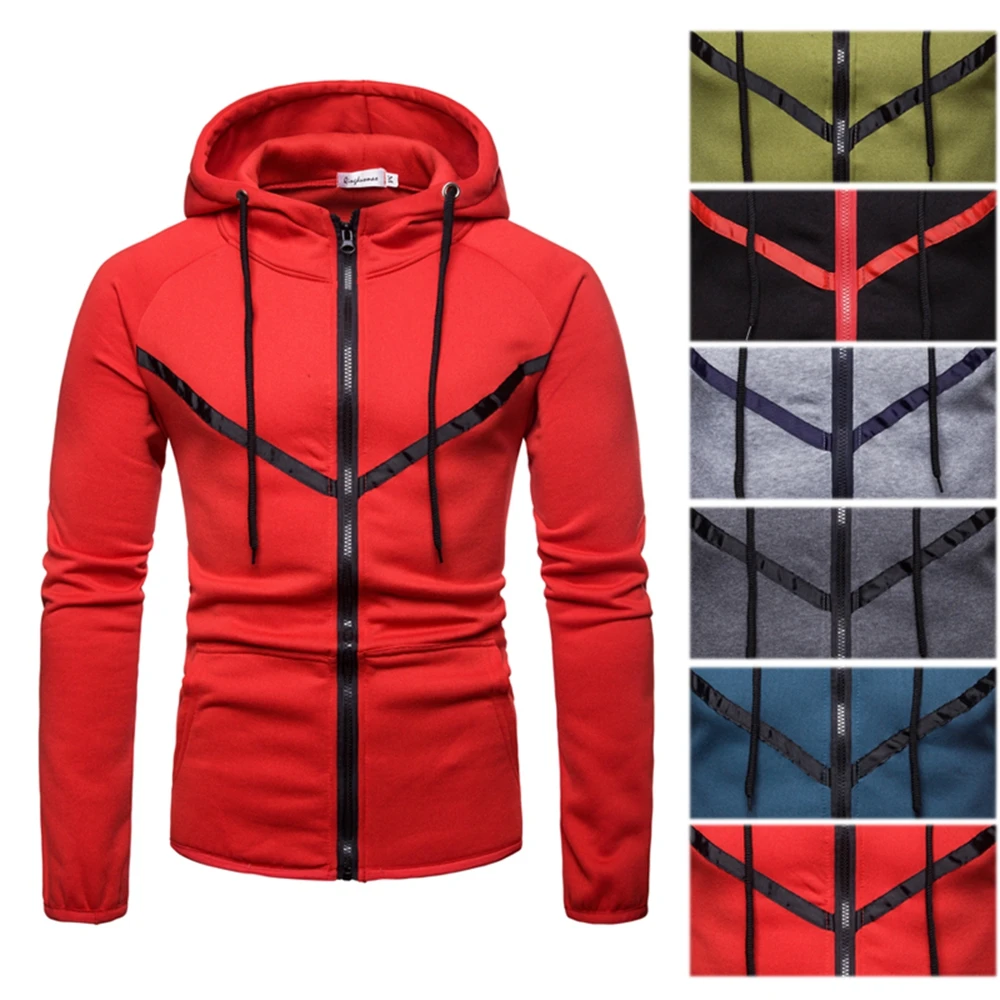 

Hoodies Men 2020 Autumn Winter New Men Matching Color Zipper Hoodie Thickened Slim Warm Long Sleeve Men Hoodie