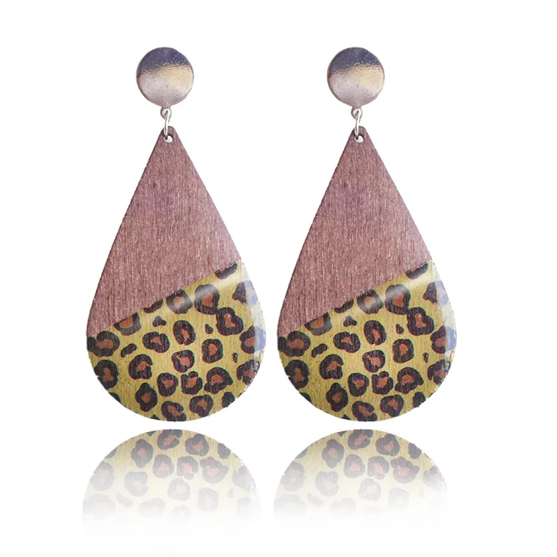 

Boho Resin Wood Leopard Pattern Dangle Drop Earring for Women Minimalist Wooden Teardrop Earring Jewelry Wholesale