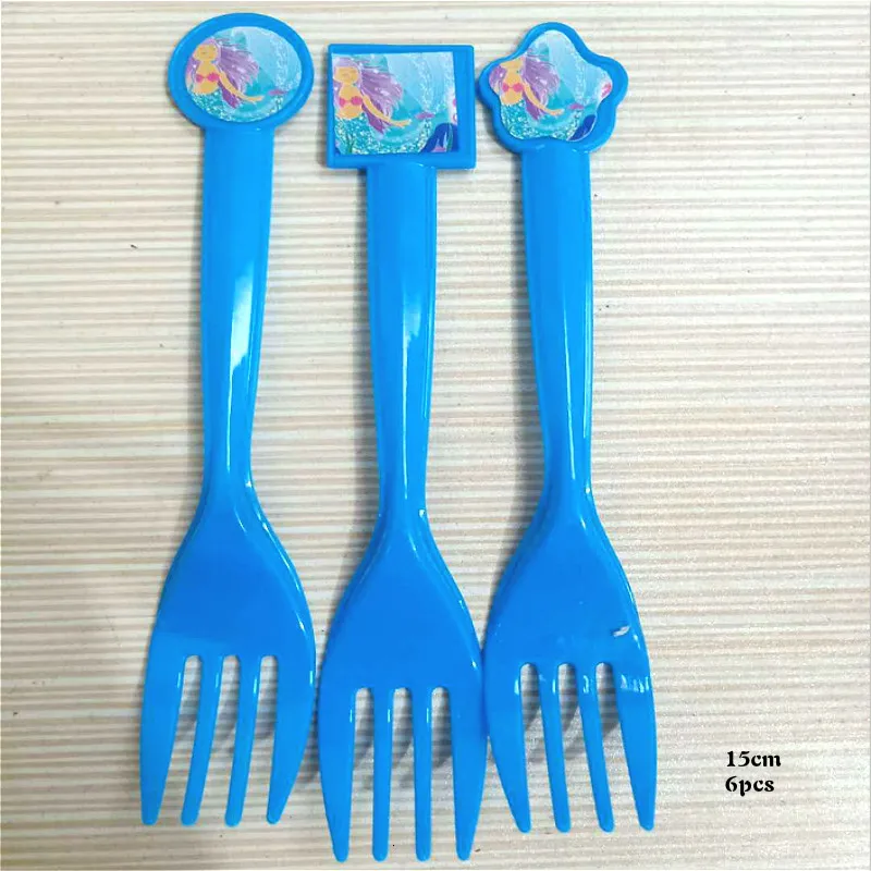 forks Русалочка, украшения для дня рождения, Детская одноразовая посуда, бумажный стаканчик, тарелки, тканевая скатерть, соломинки, товары для девочек - Цвет: forks