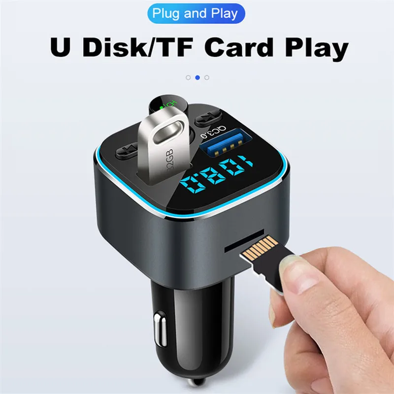 USLION двойной зарядное устройство USB с fm-передатчиком Bluetooth 5,0 приемник аудио mp3-плеер TF карта Автомобильный комплект Автомобильное зарядное устройство QC3.0