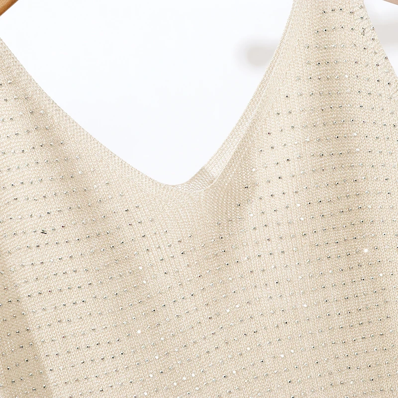 Топ женский трикотажный в Корейском стиле блестящий топ с люрексом майка без