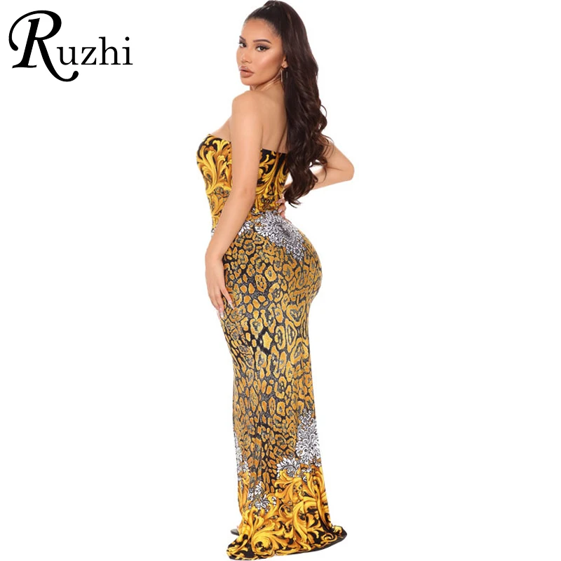 

2021 Summer New One-Piece Nightclub Dresses Sexy Split Skirt Printing Woman Dress Wrapped Chest Dress Tight Dresses For Women