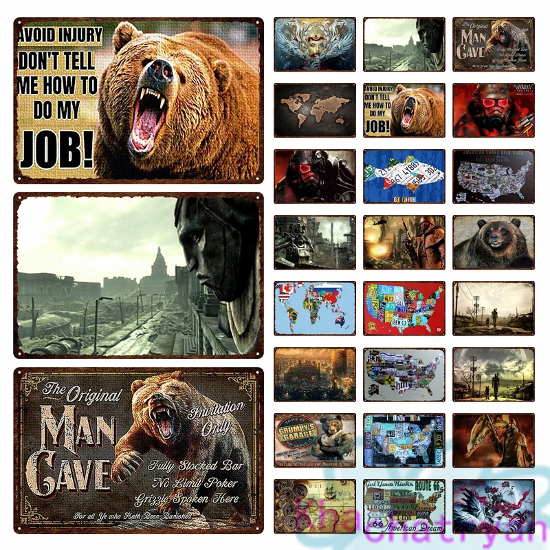 

Карта в американском стиле, ландшафт, медведь, искусственная живопись, железный жестяной знак, настенные картины для сада, спальни, гостиной...